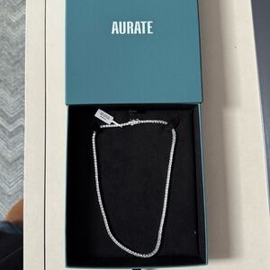Aurate Lab White Sapphire Tennis Necklace, 17”